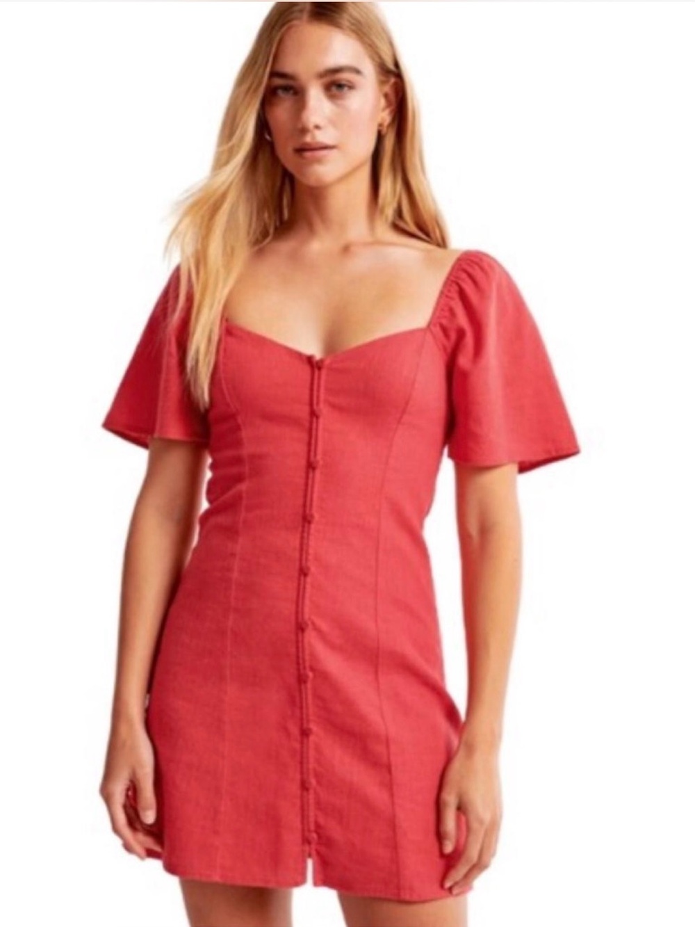 Abercrombie and Fitch Womens bright pink Sweetheart Button-Front Mini Dress